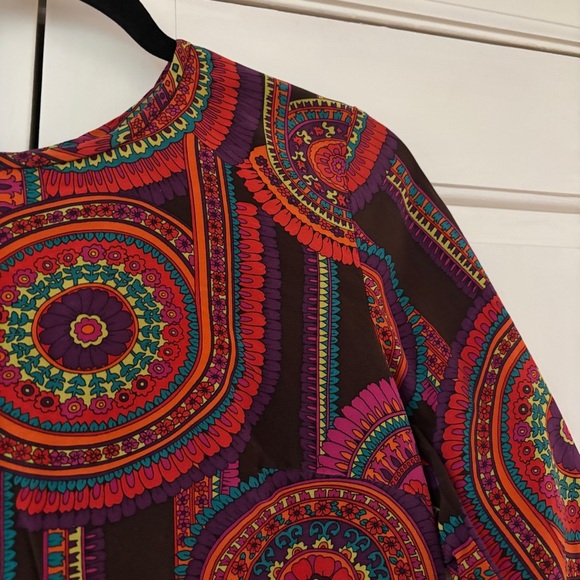 Trina Turk 3/4 Sleeve Shirt Small Abstract Floral 100% Silk Retro 70s 90s Club - Picture 5 of 13